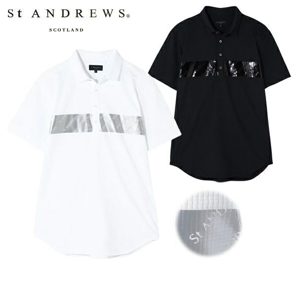 St ANDREWS セントアンドリュース ロゴ 半袖 ポロシャツ ゴルフウェア St ANDREWS ST セントアンドリュース 半袖ポロシャツ ブルー系 S