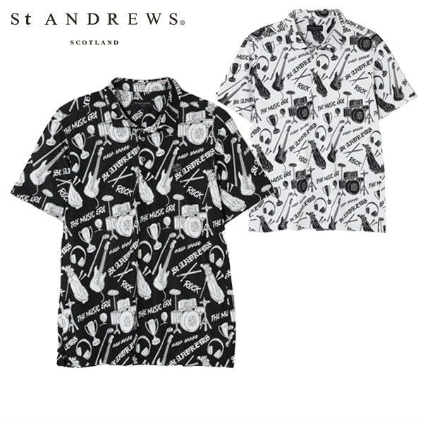 ST ANDREWS ミュージック柄ジャガードポロシャツ (MENS)サイズM St ANDREWS ポロシャツ 「St ANDREWS」ミュージック柄ジャガード