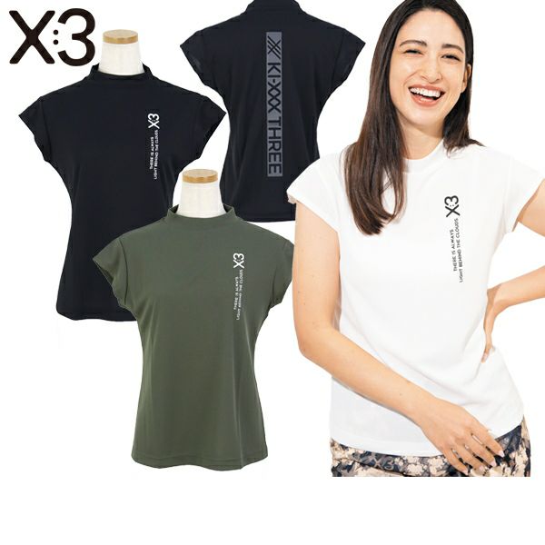 KI-XXX THREE キックスリー ロゴプリント モックネックシャツ