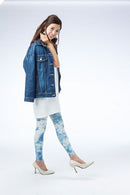 인디고 염색 압력 서포터/10 분 길이 레깅스