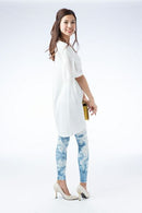 인디고 염색 압력 서포터/10 분 길이 레깅스